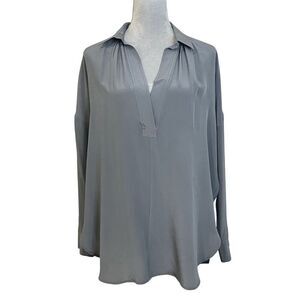 Zoe & Sam Women's Gray Silk Asymmetrical V-Neck Tunic Blouse Office Workwear
